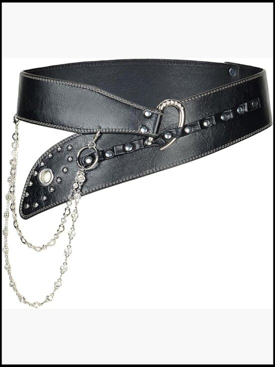 Wide Punk Gothic Studded Rivet Belt Detachable Crystal Waist Chain Y2K Emo main image 7